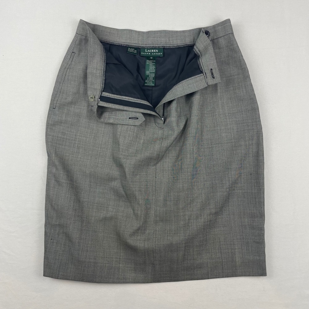 Lauren Ralph Lauren Gray 100% Worsted Wool Pencil Skirt Career Wear Size 12
